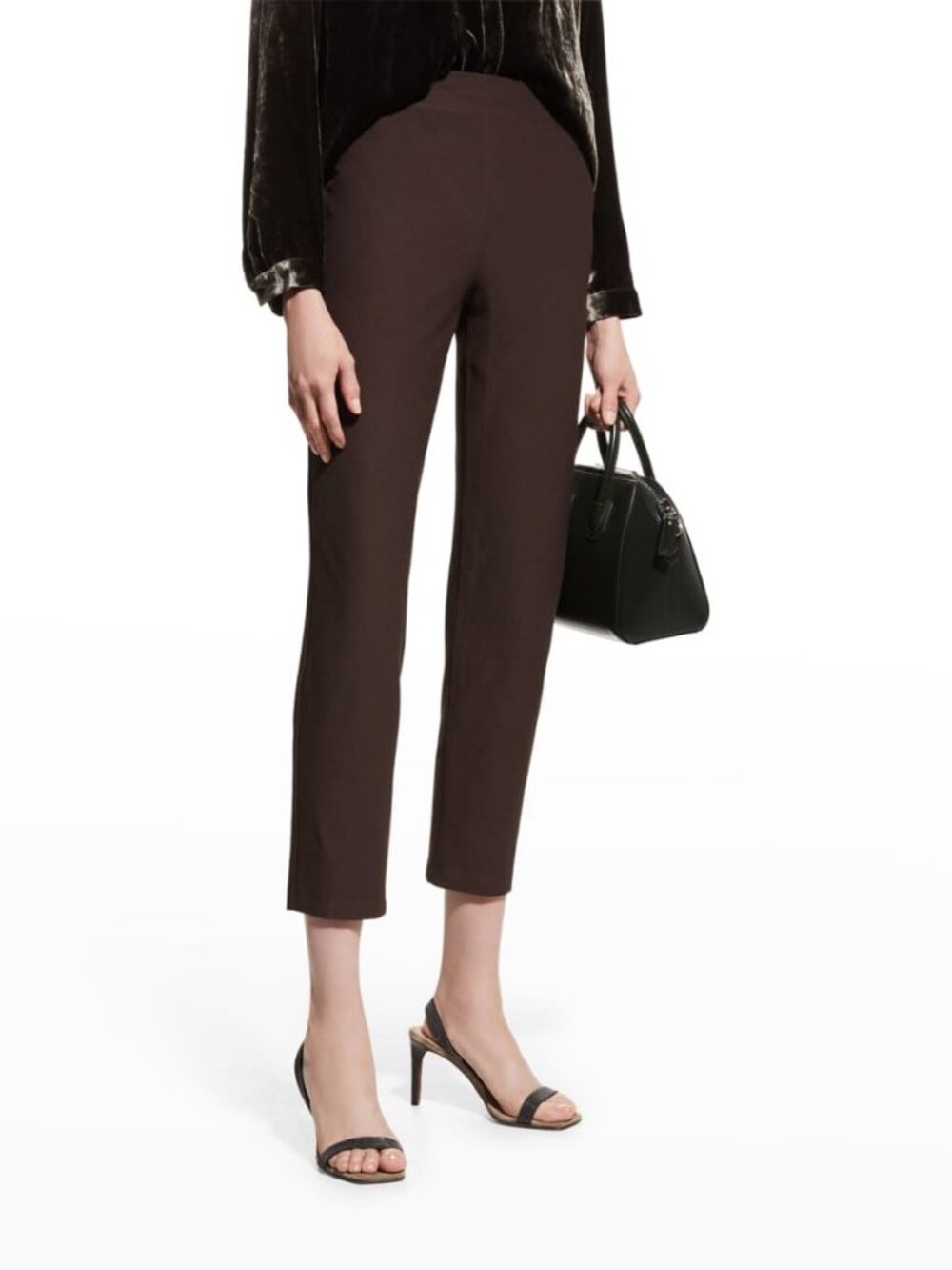 Eileen Fisher Washable Stretch Crepe Capri Pants Women's M Brown USA Pull-On